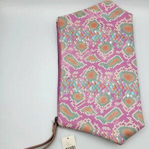 Anthropologie Clutch Bag Purse Merritt Leather Snake Print Pink Rose NEW